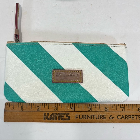 Dooney & Bourke Teal Blue and White Stripe Square Wristlet Coin Purse Wallet 7” - Picture 6 of 6